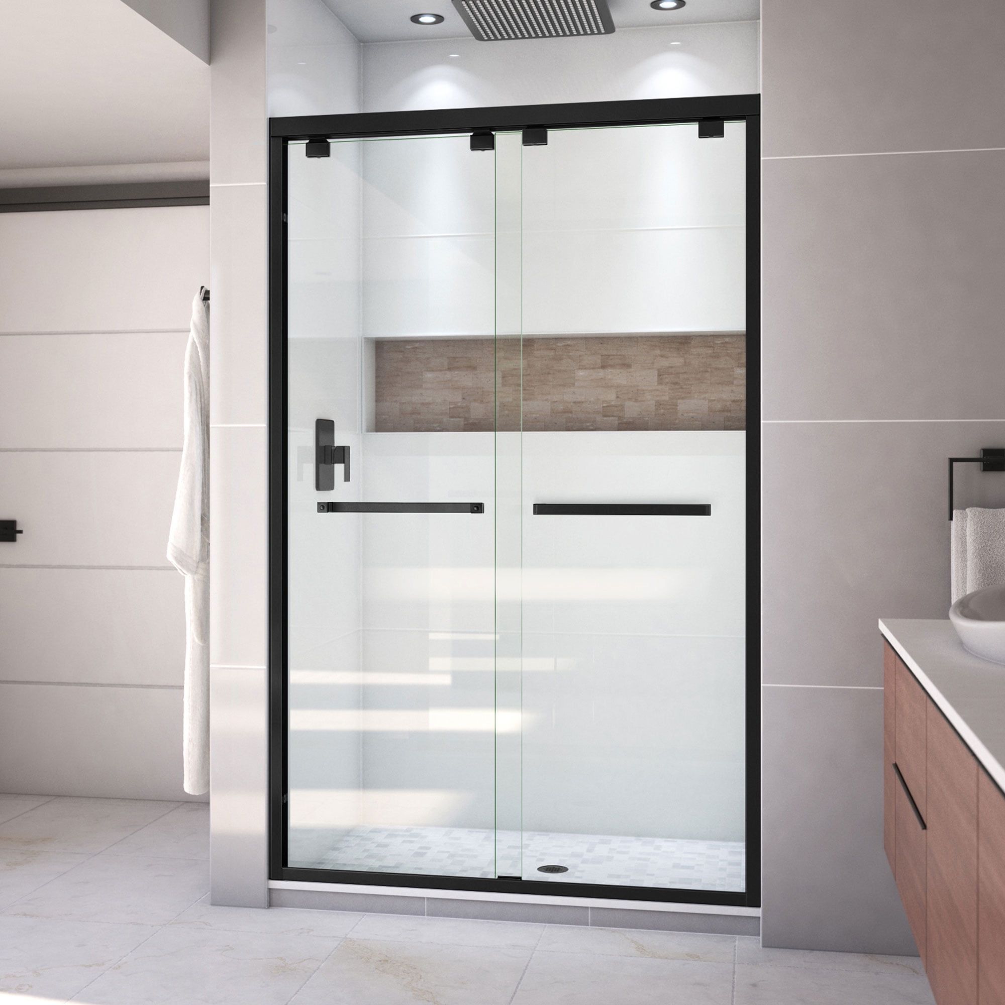 Encore 44-48" Satin Black Frameless Sliding Shower Door