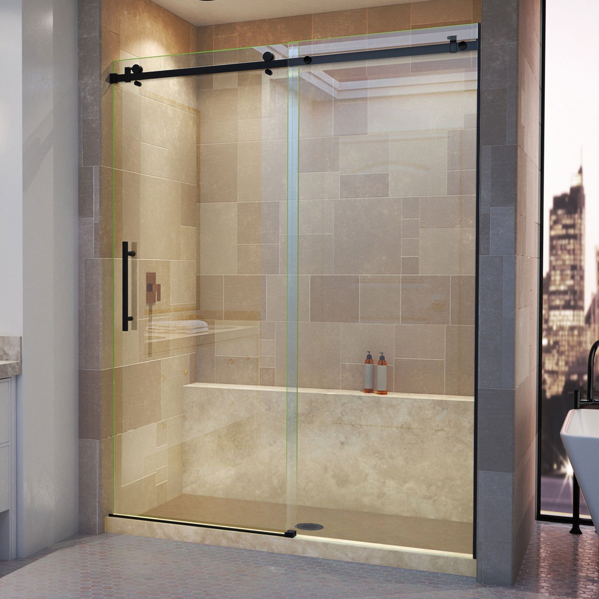 DreamLine Enigma Air Frameless Sliding Shower Door in Satin Black