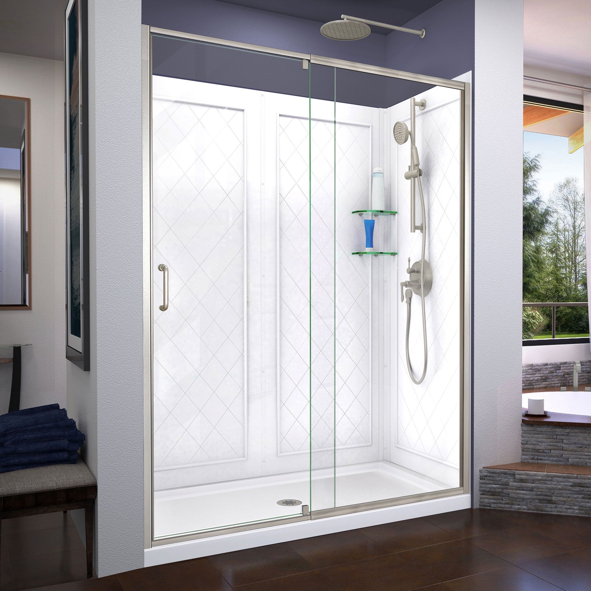 Flex 60" Semi-Frameless Brushed Nickel Shower Kit with Clear Glass
