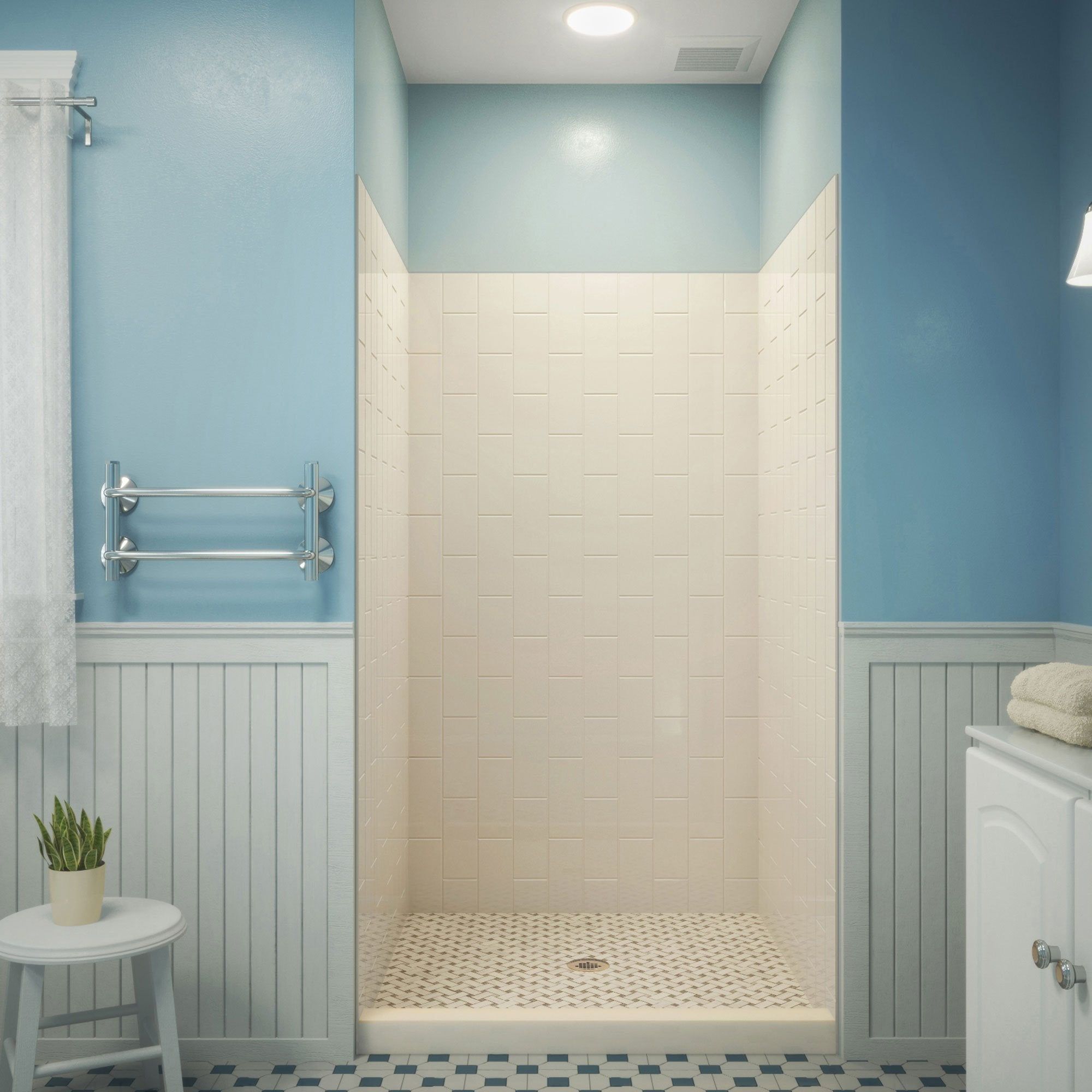 QWALL-VS Biscuit Acrylic 3-Piece Alcove Shower Kit