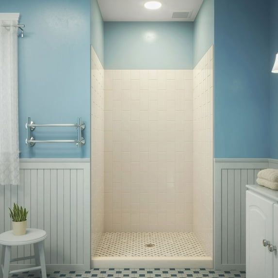 QWALL-VS Biscuit Acrylic 3-Piece Alcove Shower Kit