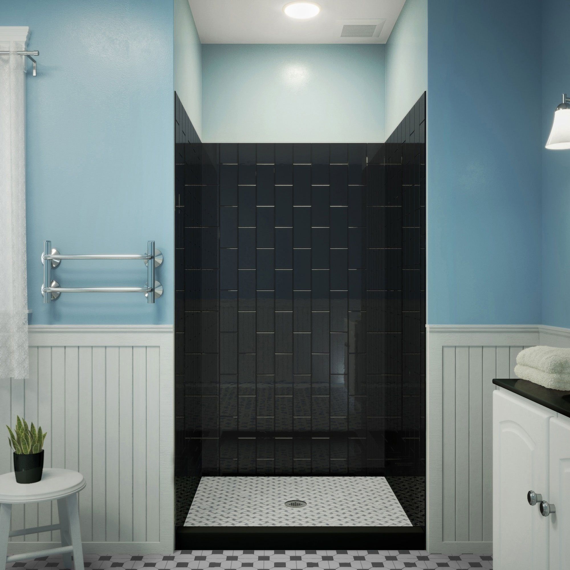QWALL-VS Black Acrylic Alcove Shower Kit