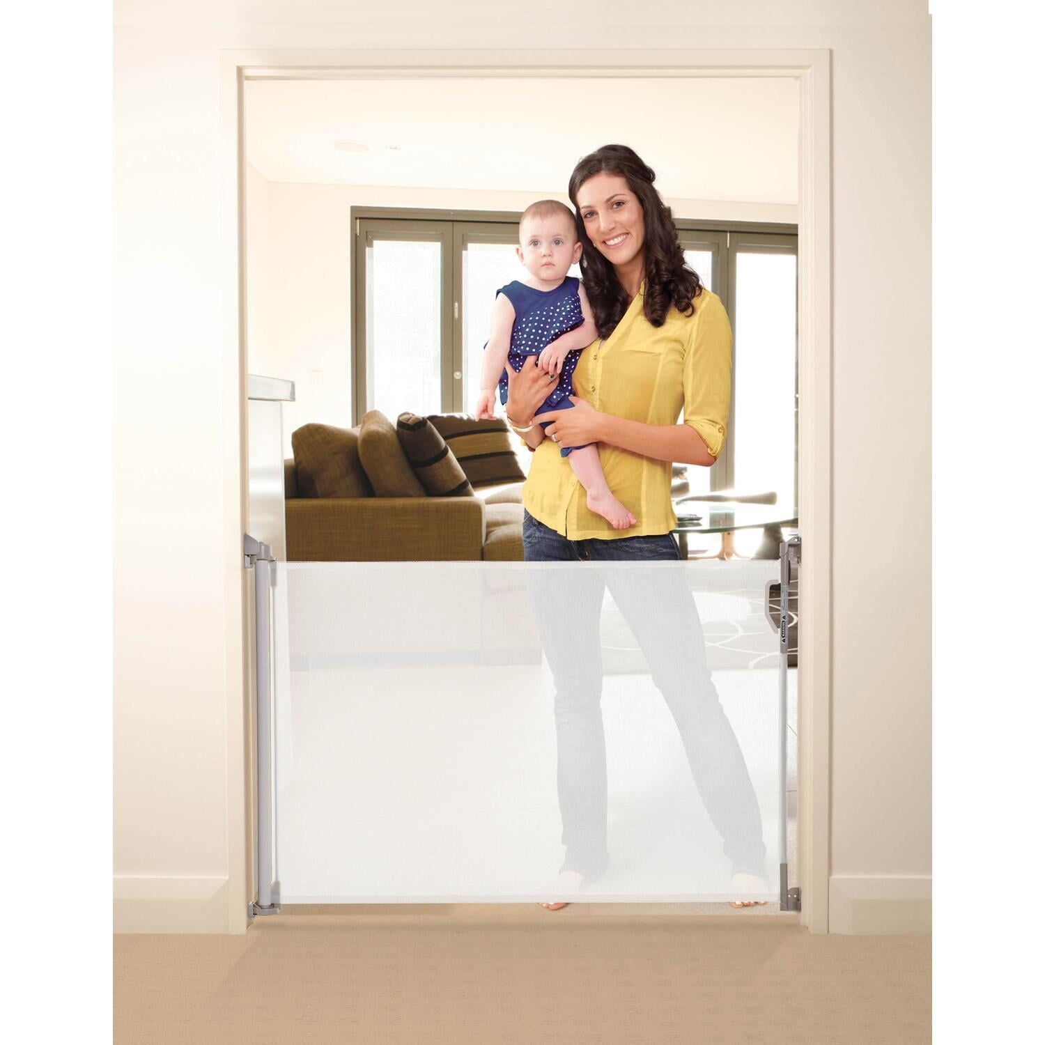 White Retractable Indoor/Outdoor Baby Gate with Fabric Panel