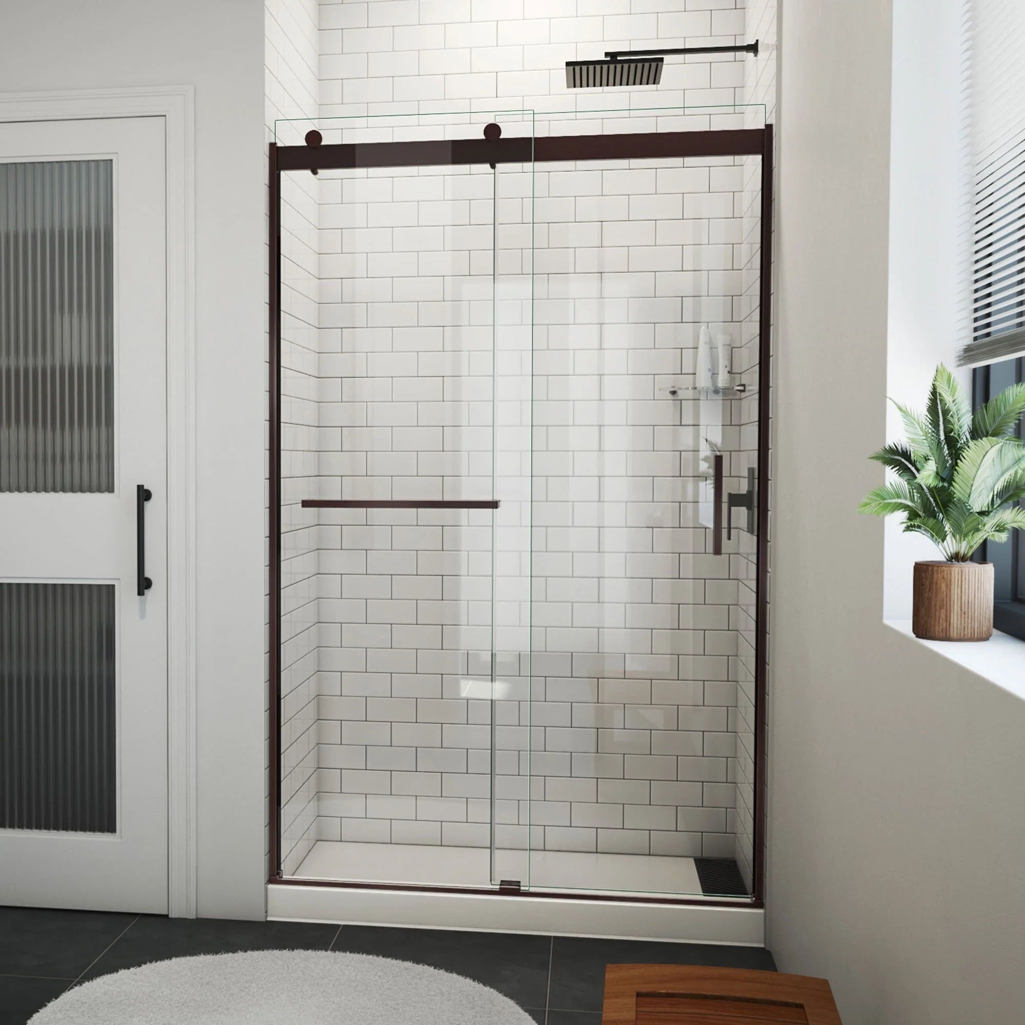 Sapphire-V 76" High Oil Rubbed Bronze Frameless Shower Door