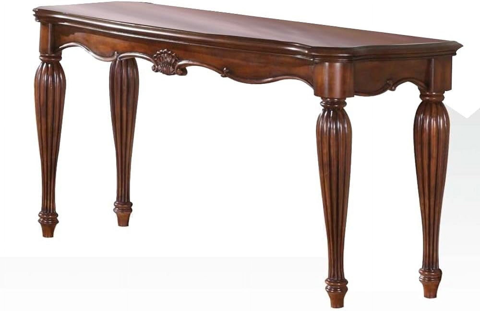 Cherry Brown Carved Wood Sofa Table with Storage