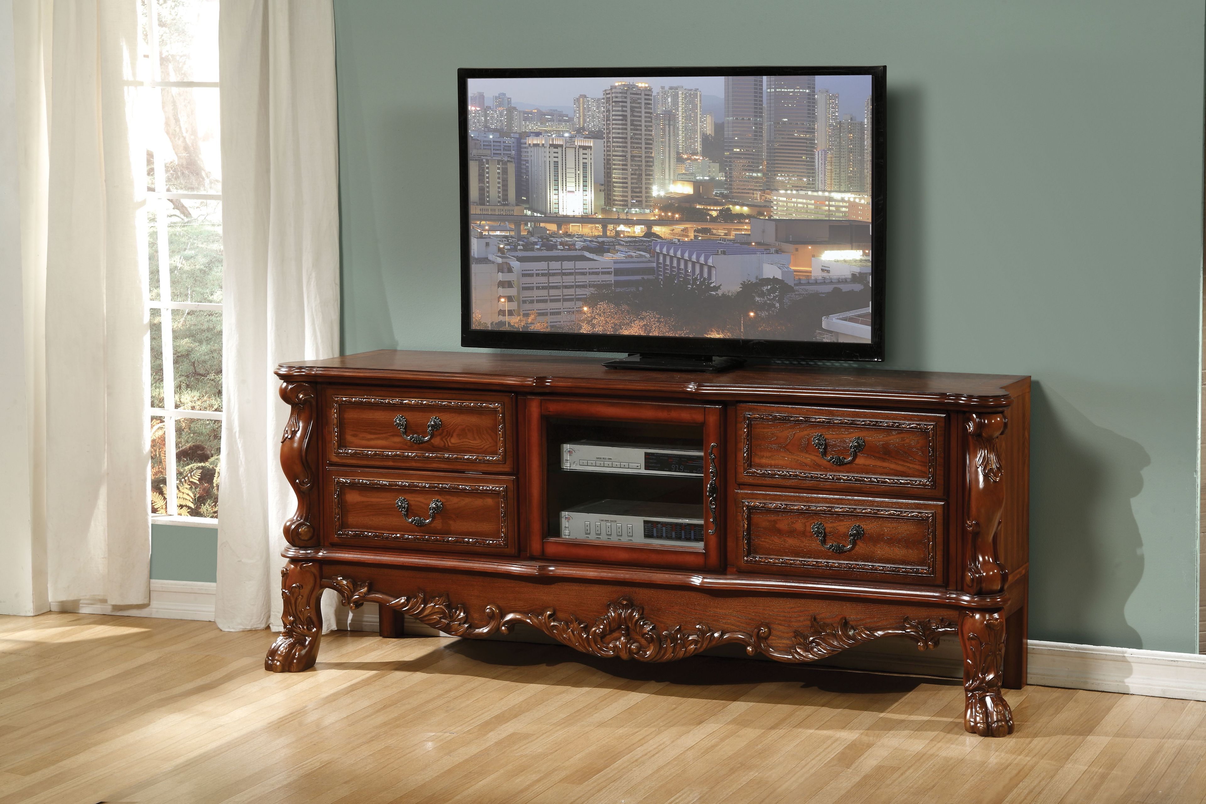 Cherry Oak Dresden-inspired 81.5" TV Console with Cabinet