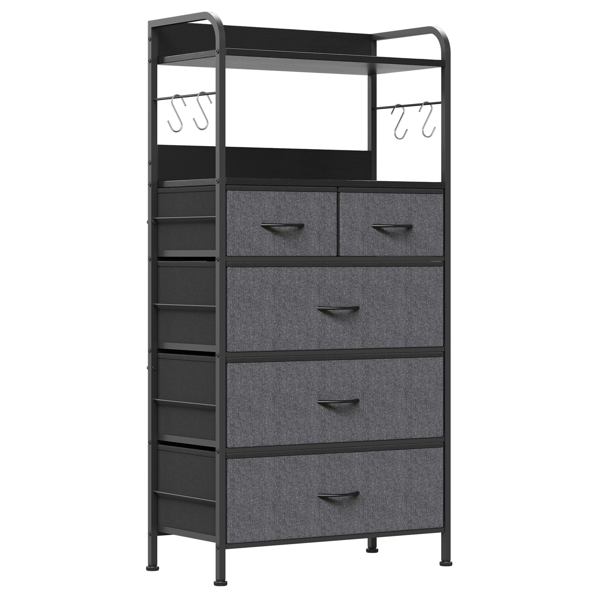 Gray 5-Drawer Fabric Dresser with Metal Frame and Wood Top