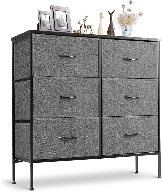 Gray Fabric and Metal Nursery Dresser with Soft Close Drawers