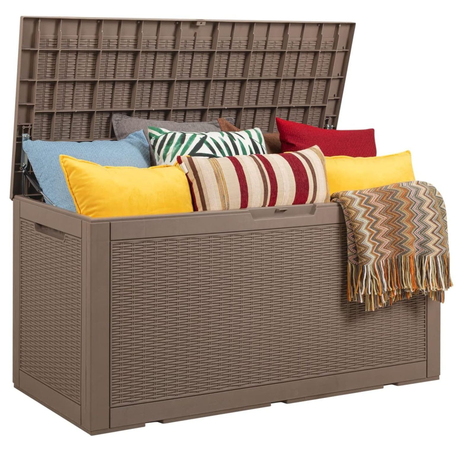 Brown Lockable Wicker Plastic Outdoor Deck Storage Box