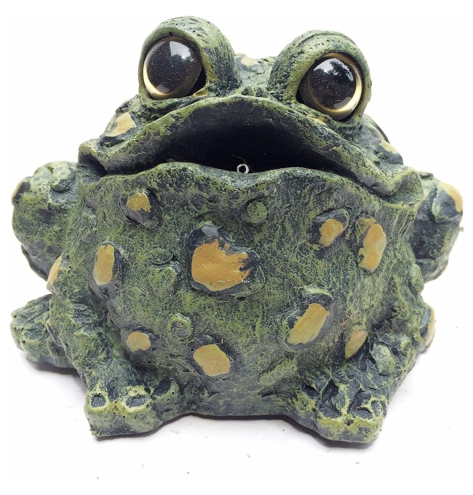 Green and Yellow Resin Croaking Toad Garden Statue