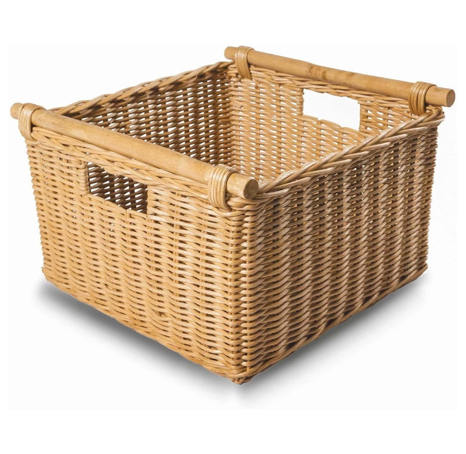 Large Sandstone Wicker Rectangular Storage Basket with Handles