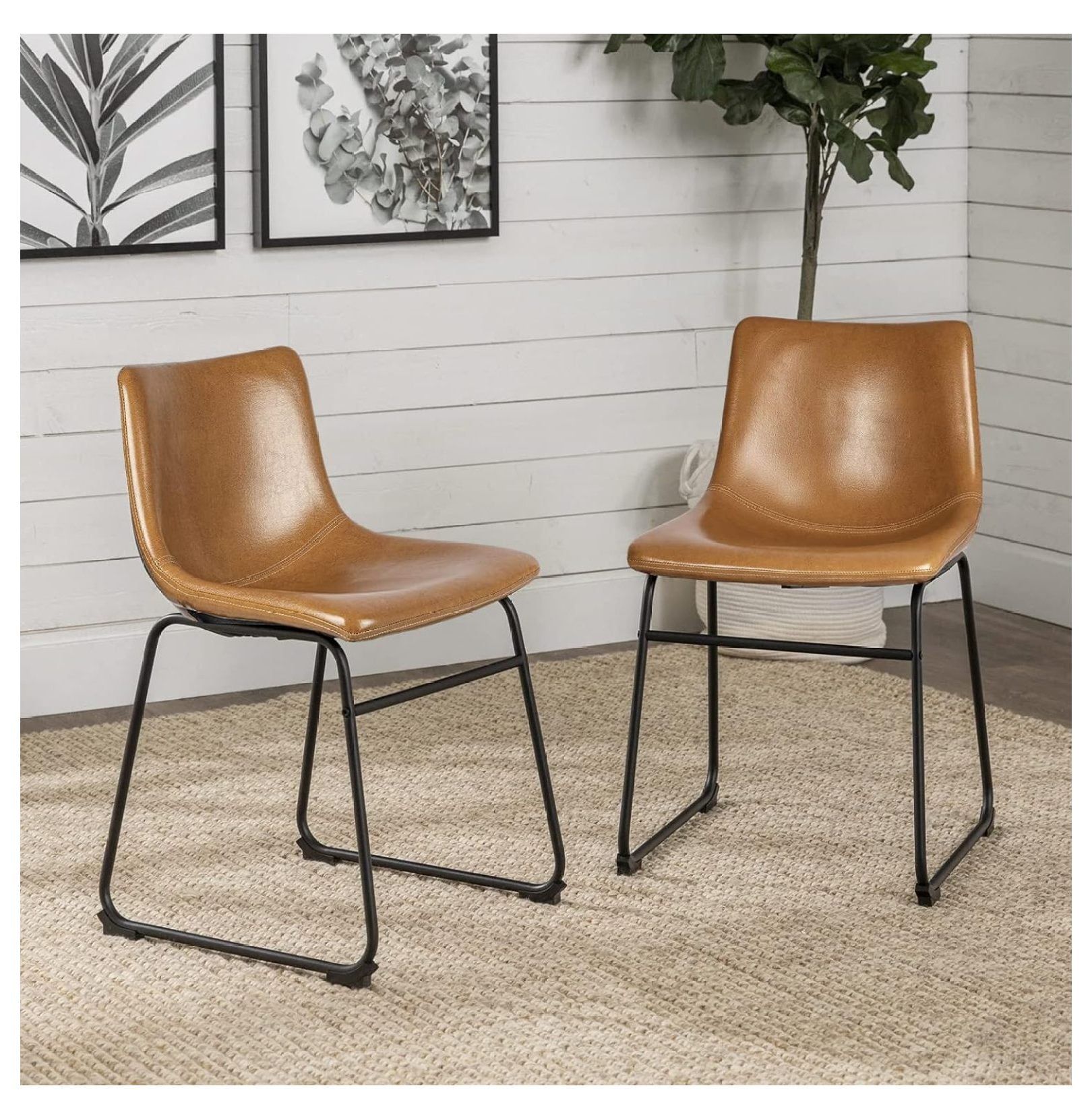 Whisky Faux Leather Upholstered Dining Chairs with Metal Legs, Set of 2