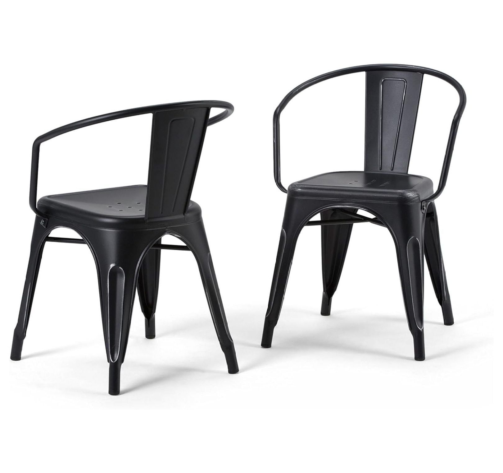 Larkin Distressed Black and Silver Metal Dining Arm Chair Set