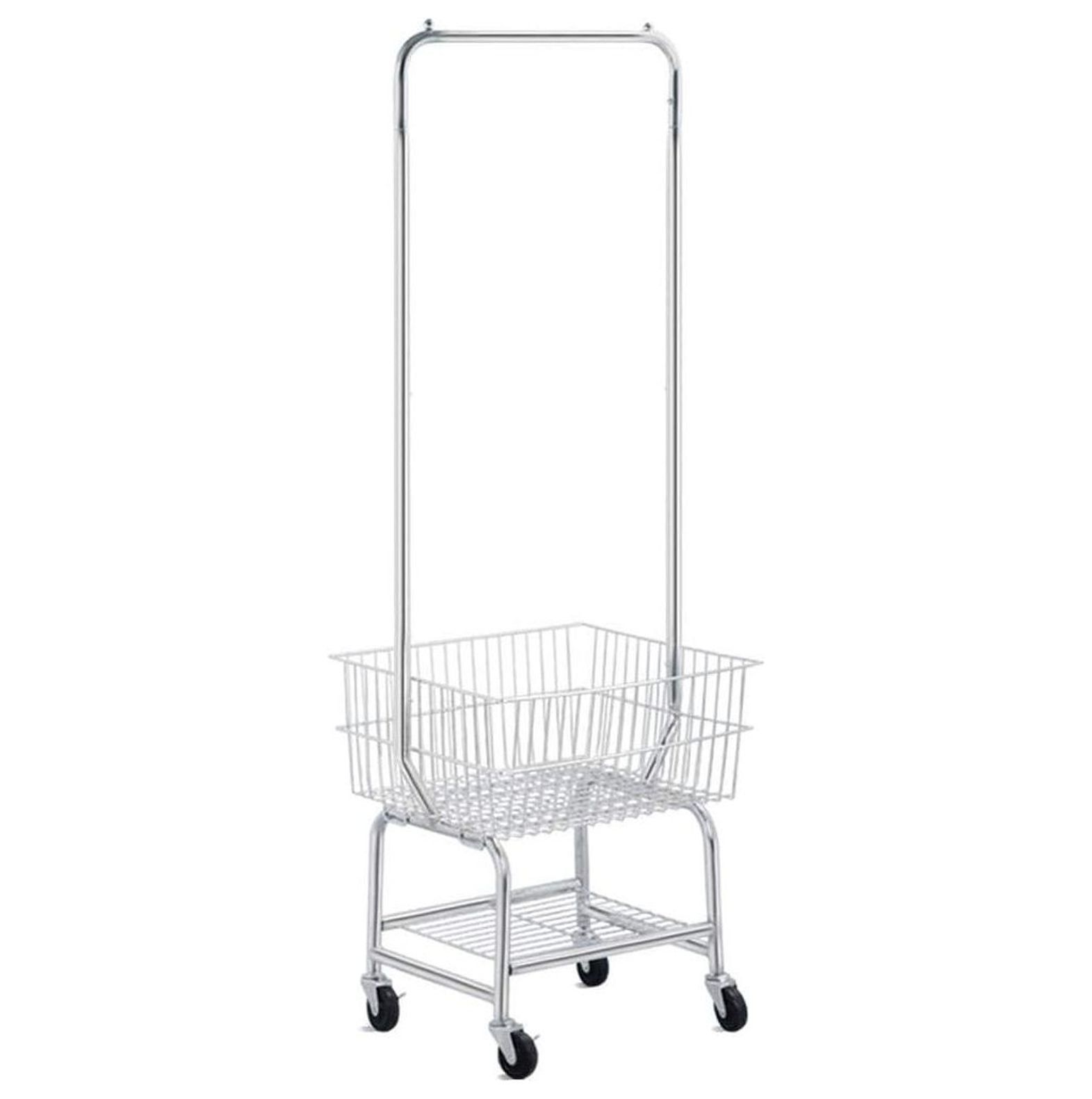 Chrome Rolling Laundry Cart with Hanging Bar and Shelf