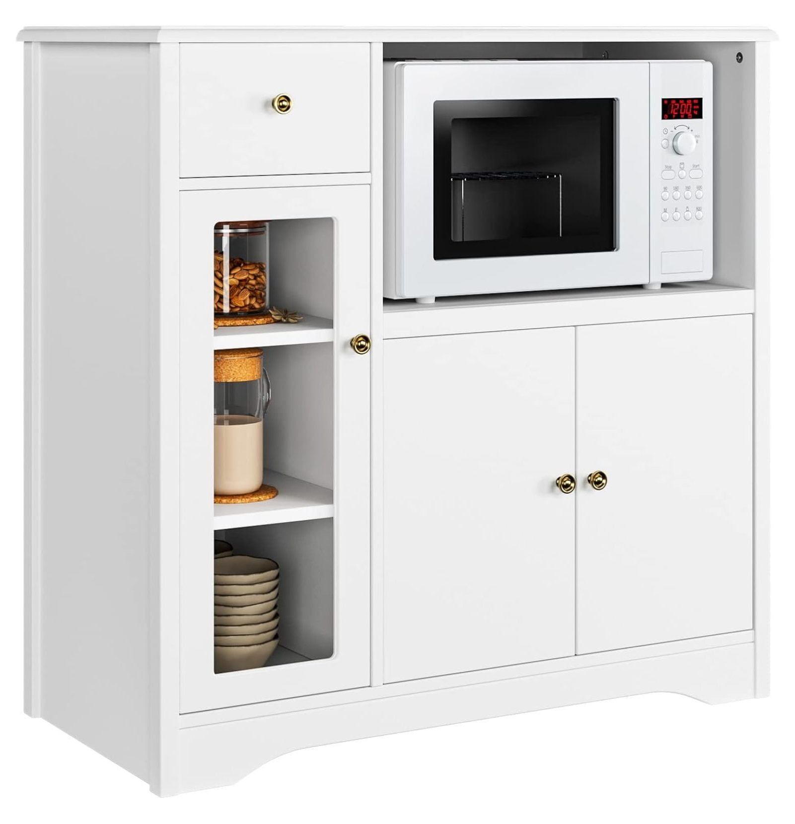 White MDF and Acrylic Glass Microwave Stand Cabinet