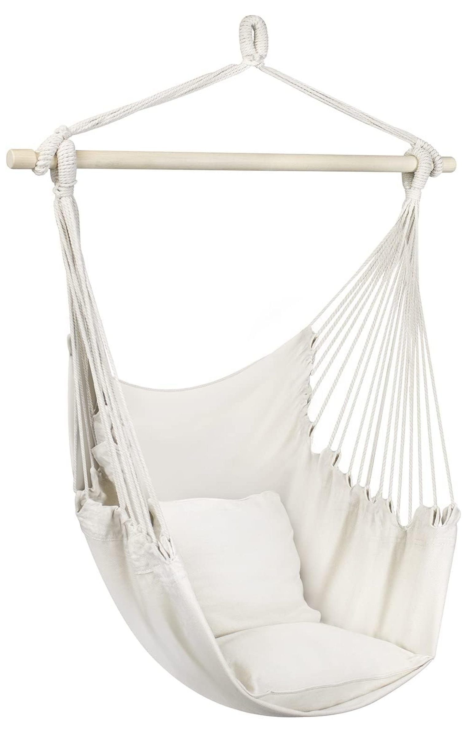 White Cotton Hanging Hammock Chair with Cushions