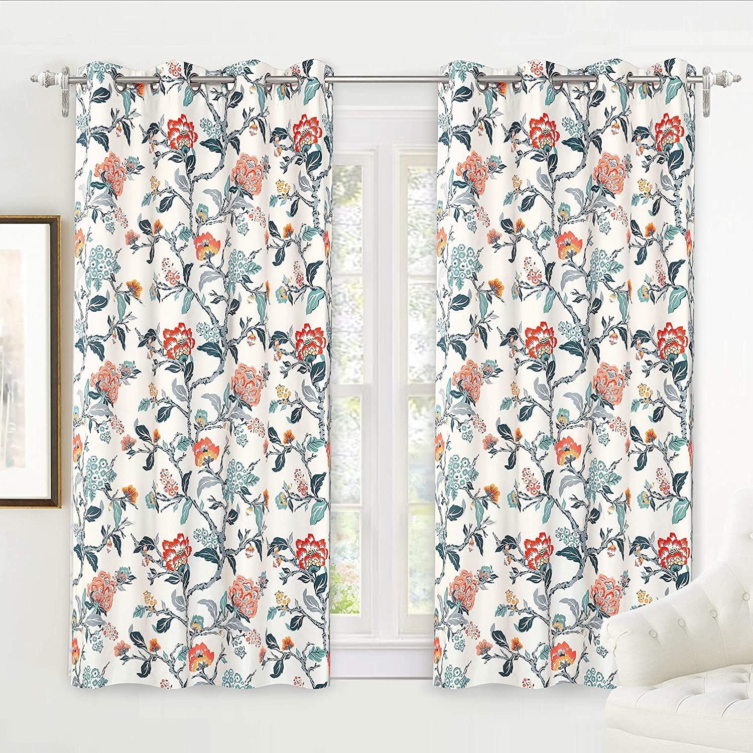 Ada Floral Multicolor Blackout Grommet Window Panels, 52" x 63"