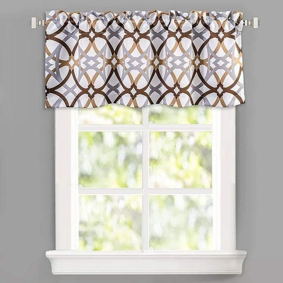 Brown and White Geometric Rod Pocket Window Valance 52" x 18"
