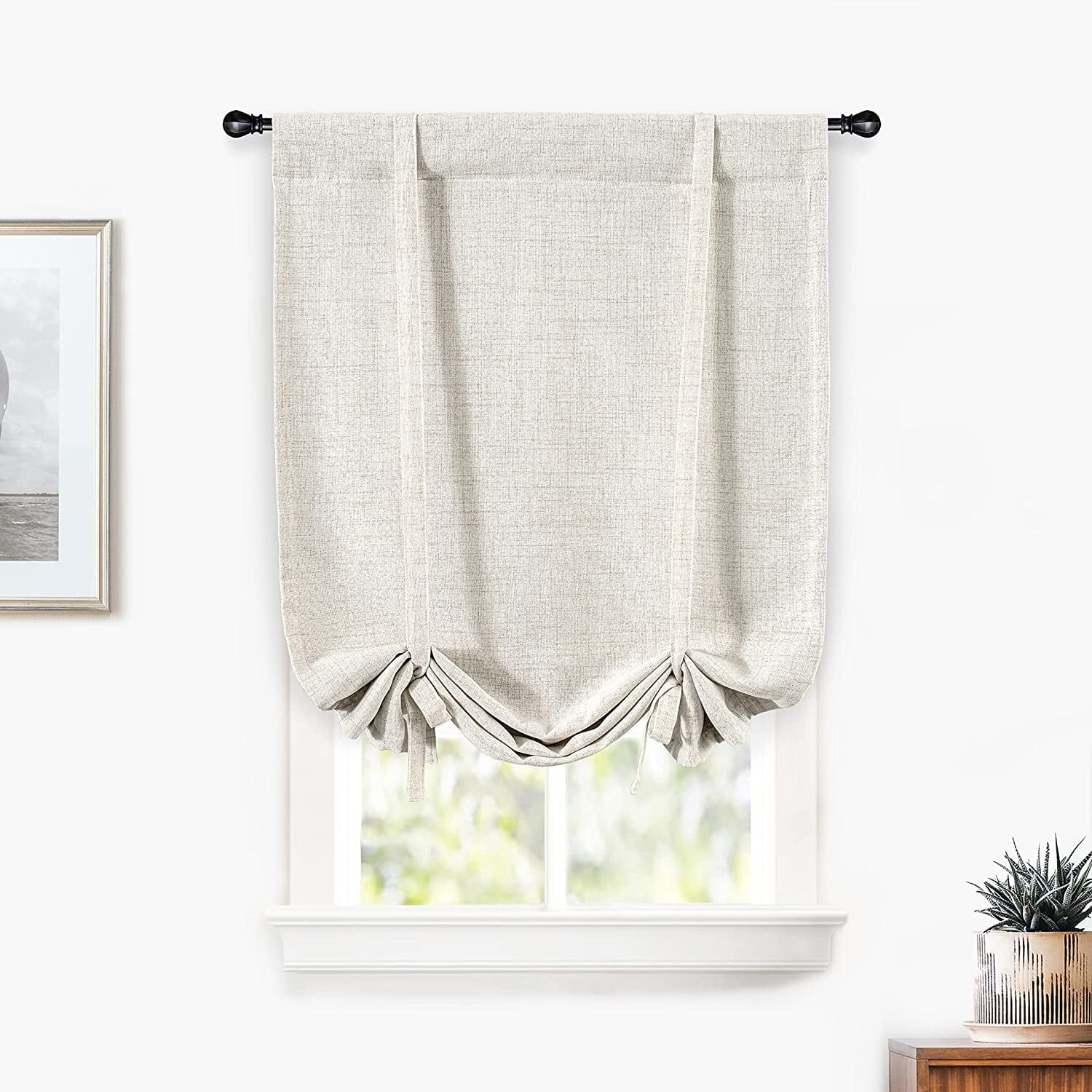 Light Linen Blackout Thermal Insulated Tie-Up Curtain 25"x47"