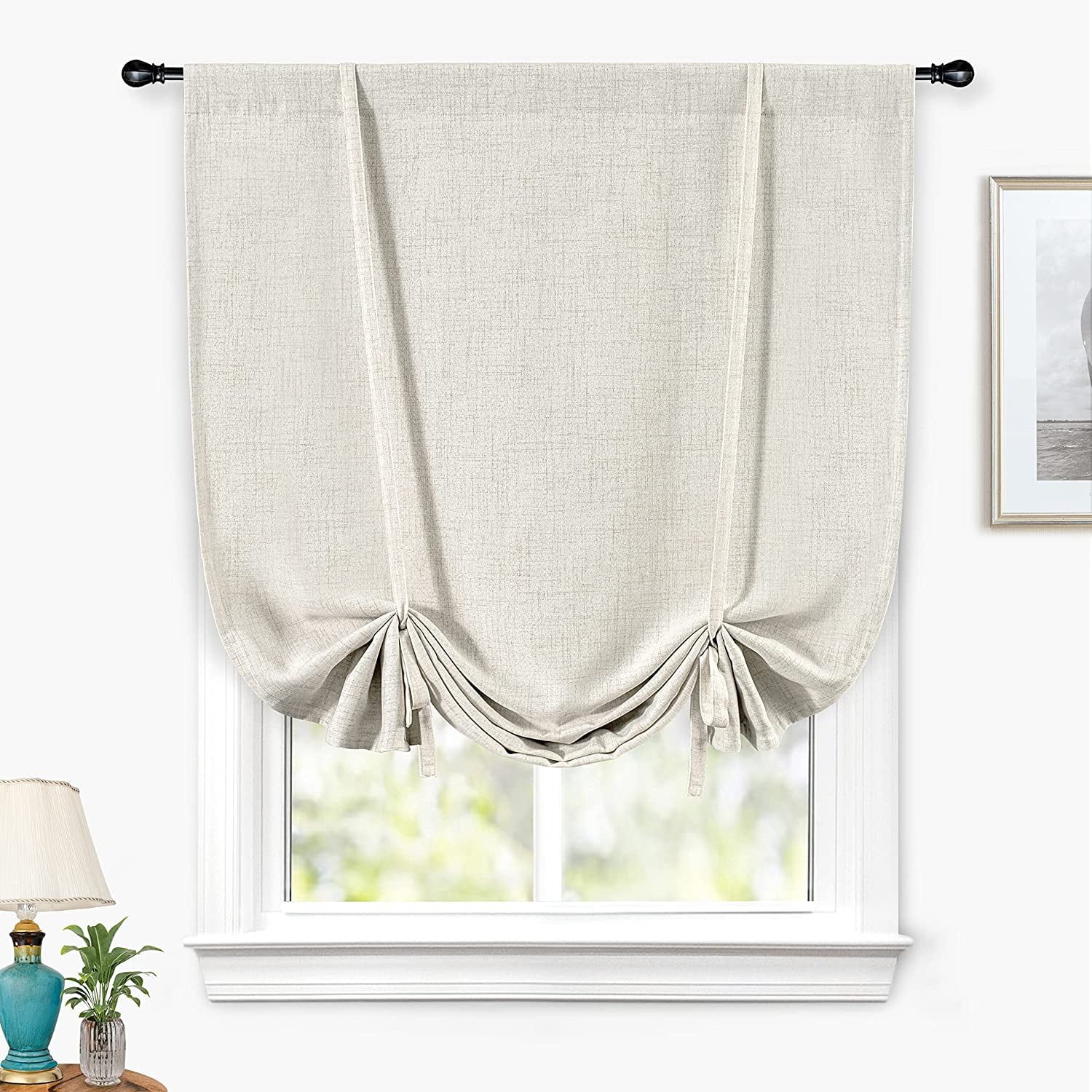 Light Linen Blackout Tie-Up Curtain with Rod Pocket 39"x55"