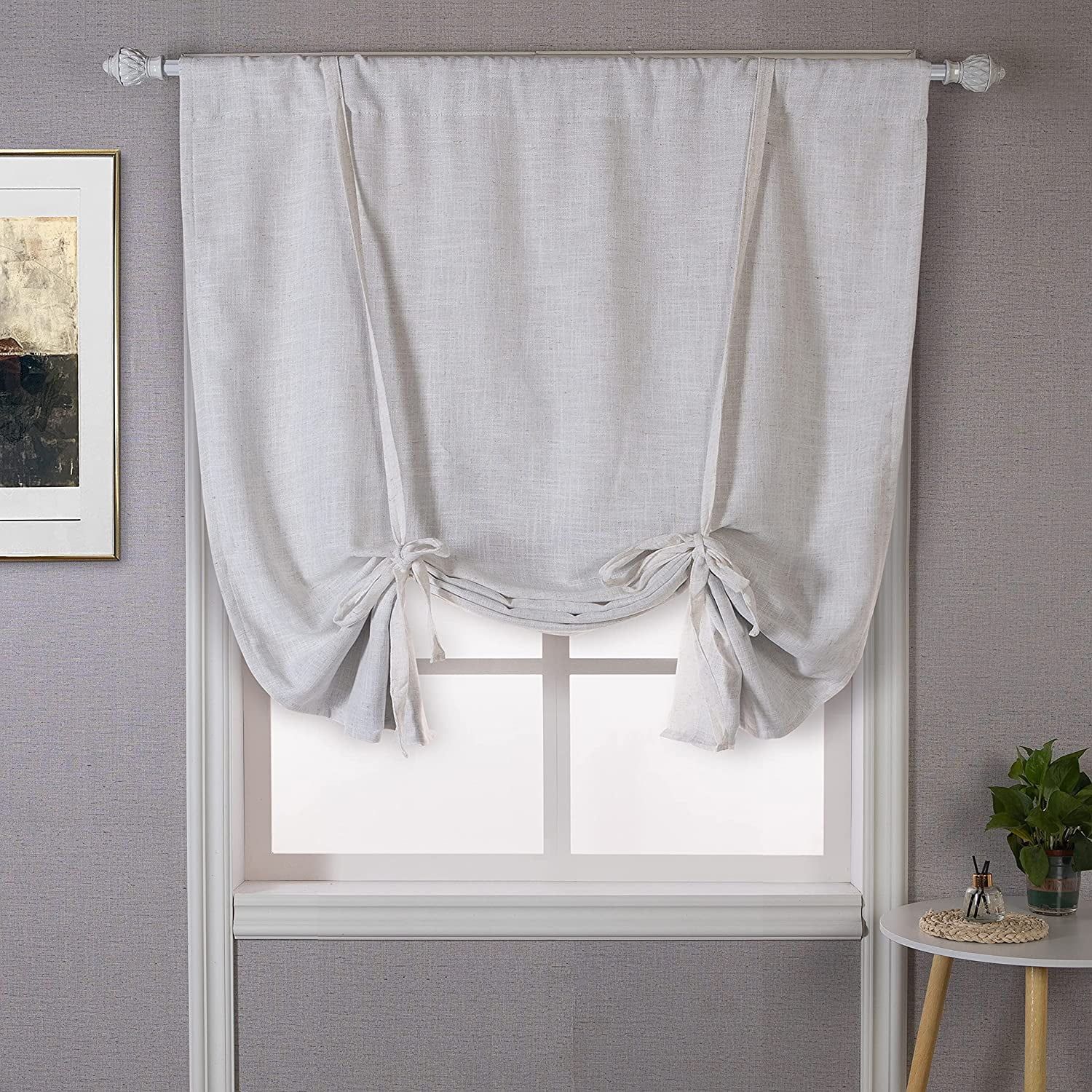 Ivory Linen Room Darkening Tie-Up Curtain 63" x 45"