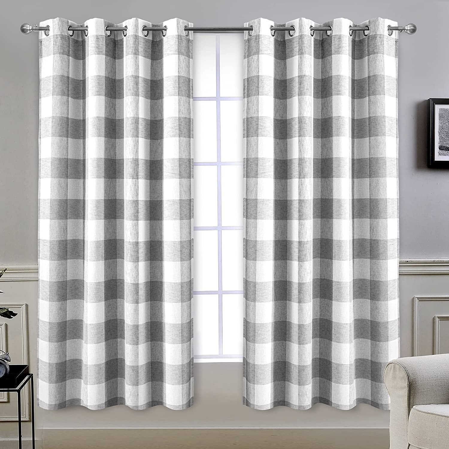 Gray Buffalo Check Blackout Grommet Window Panels, 52" x 63"