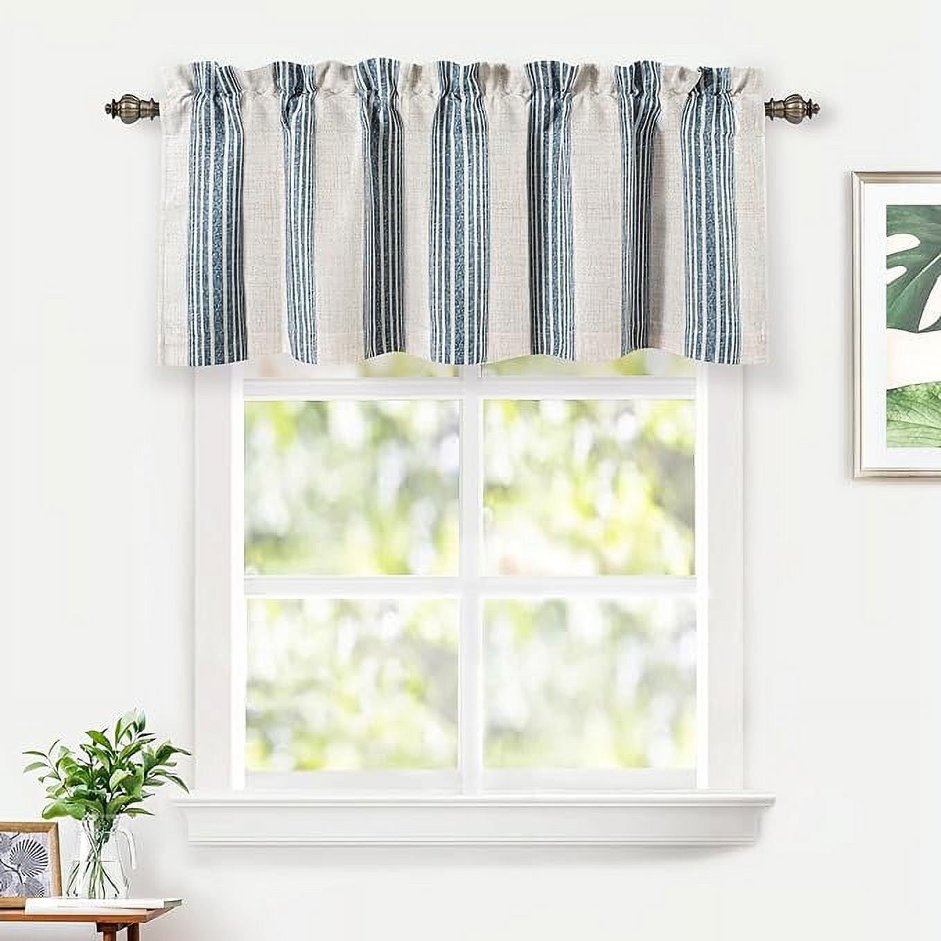 Jean Navy Striped Linen Blackout Rod Pocket Valance 52"x18"