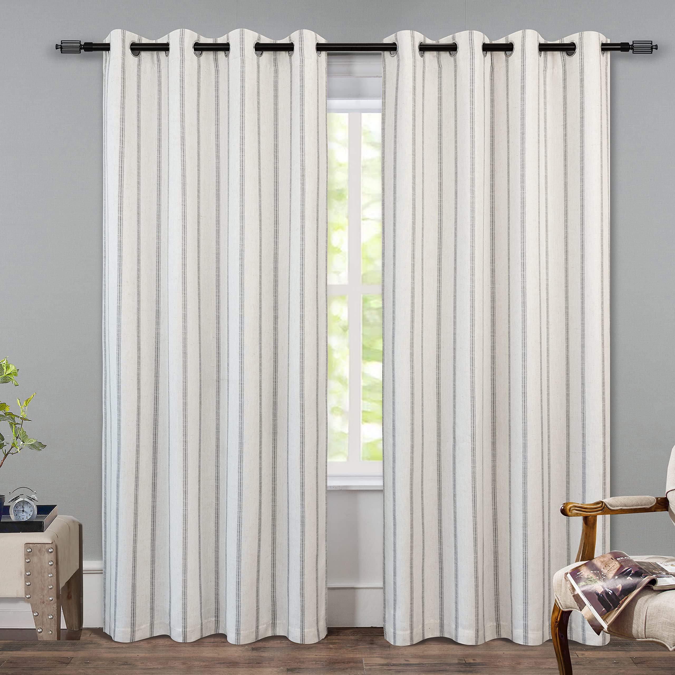 Gray Linen Blend Blackout Grommet Curtains 84 Inches Long