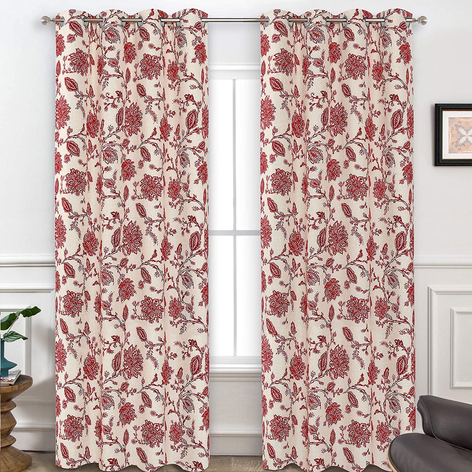 Extended Ruby Floral Insulated Grommet Drapes, 2-Piece Set