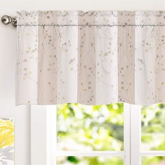 Harper Beige Floral Rod Pocket Valance, 50"x18"