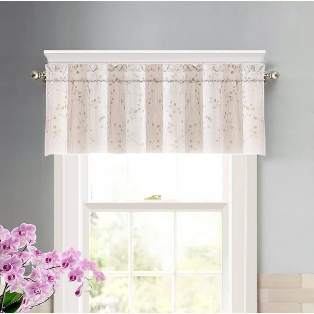 Beige Floral Watercolor Rod Pocket Valance Curtain 50"x14"