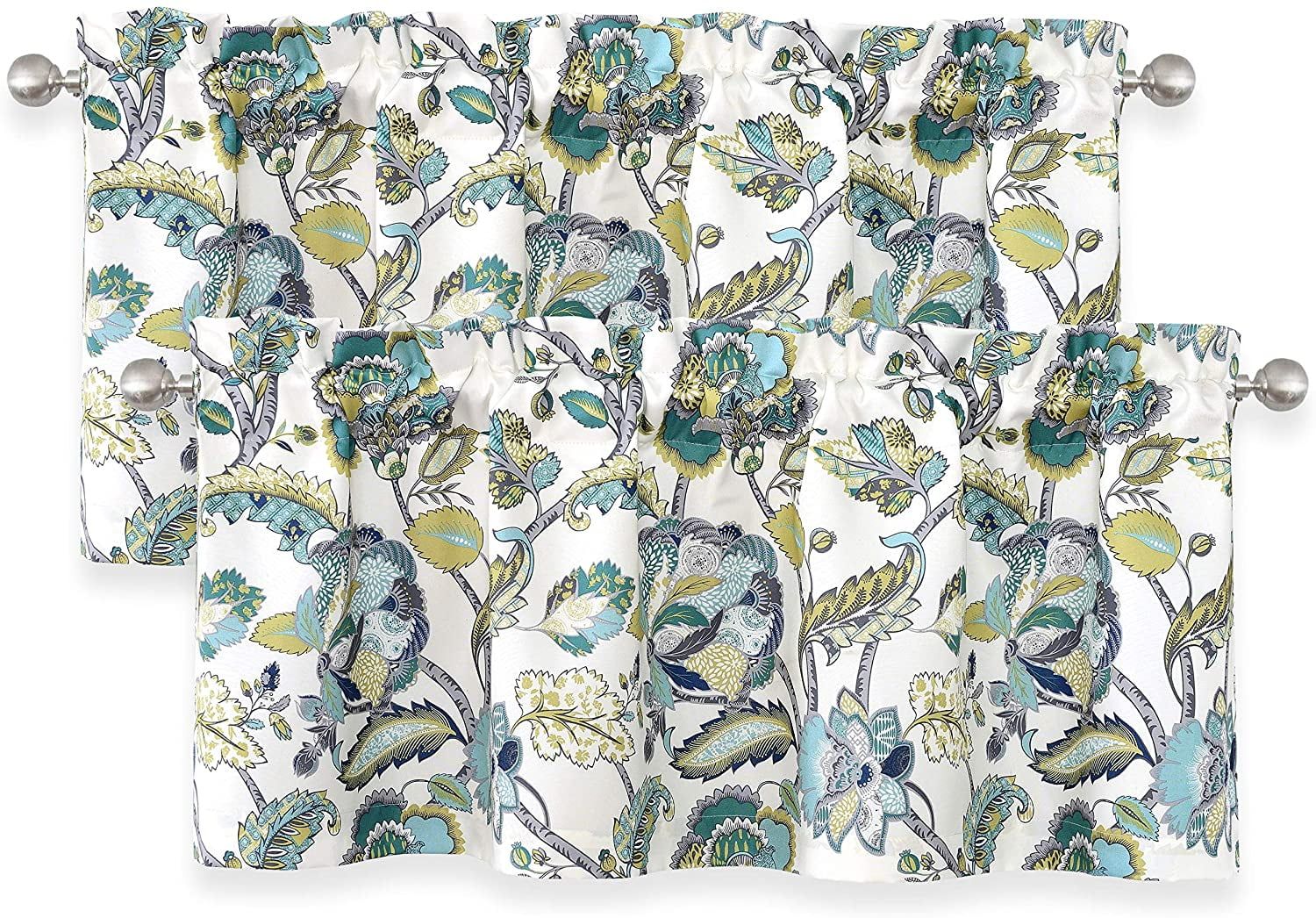 Layla Ivory Teal Gray Floral Polyester Valance Set