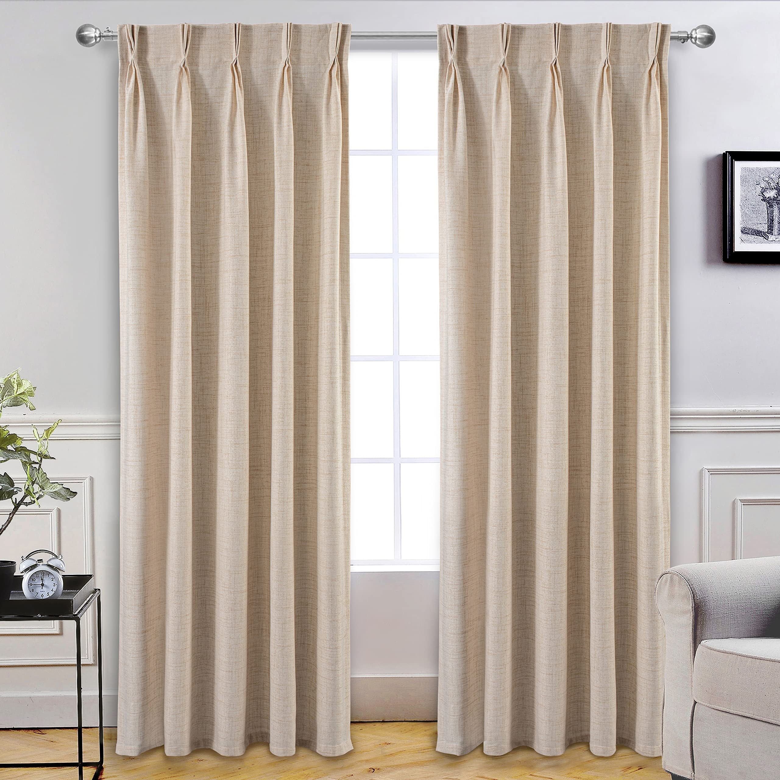 Beige Linen Pinch Pleat Sheer Back Tab Curtain Panel 30" x 96"