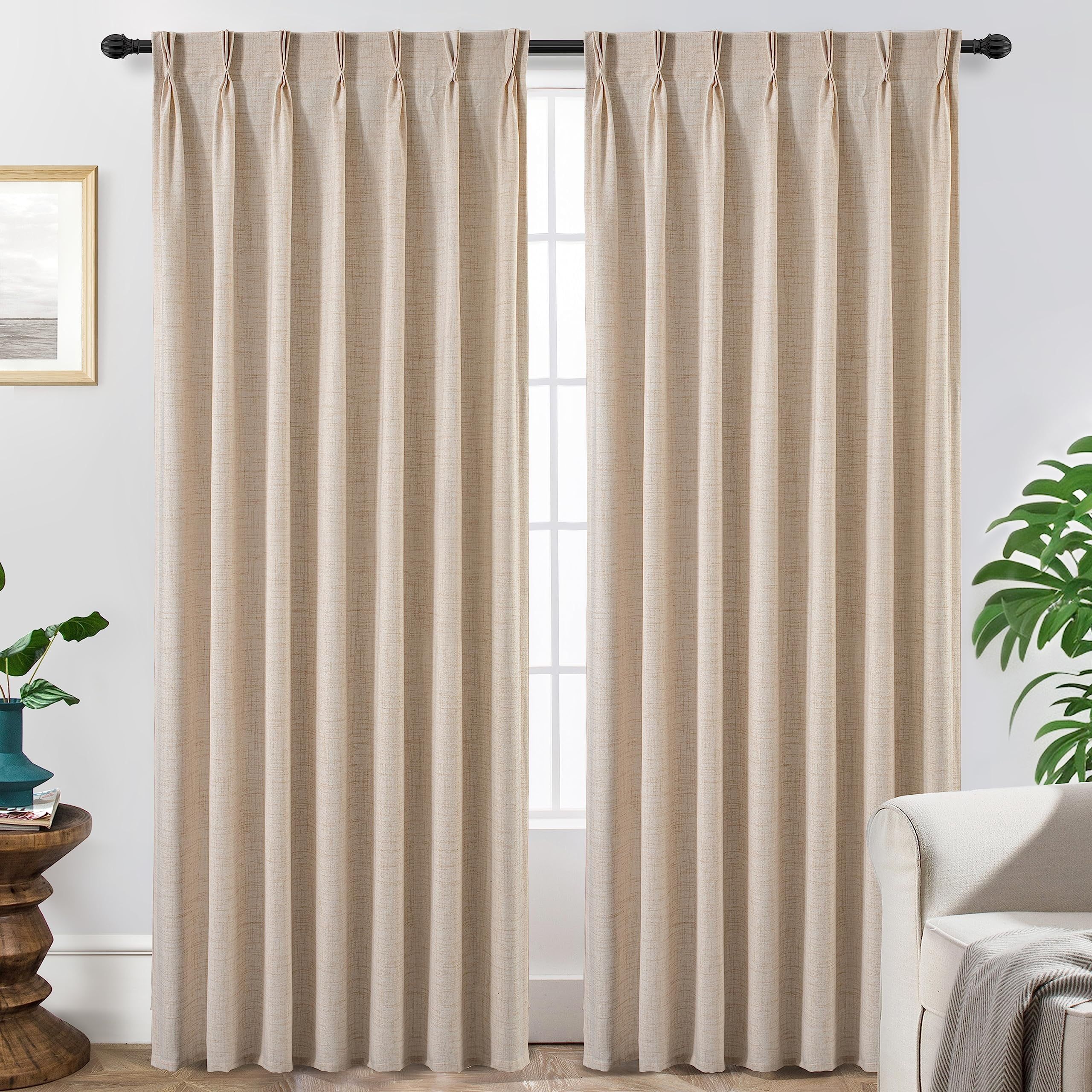 Beige Linen Pleated Sheer Back Tab Curtains 52" x 96"