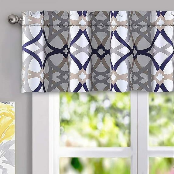 Navy and Gray Geometric Rod Pocket Valance, 52" x 14"
