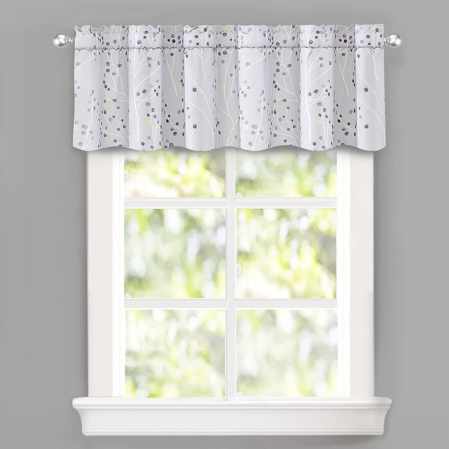 Lavender Gray Floral Rod Pocket Valance Curtain, 50" x 14"