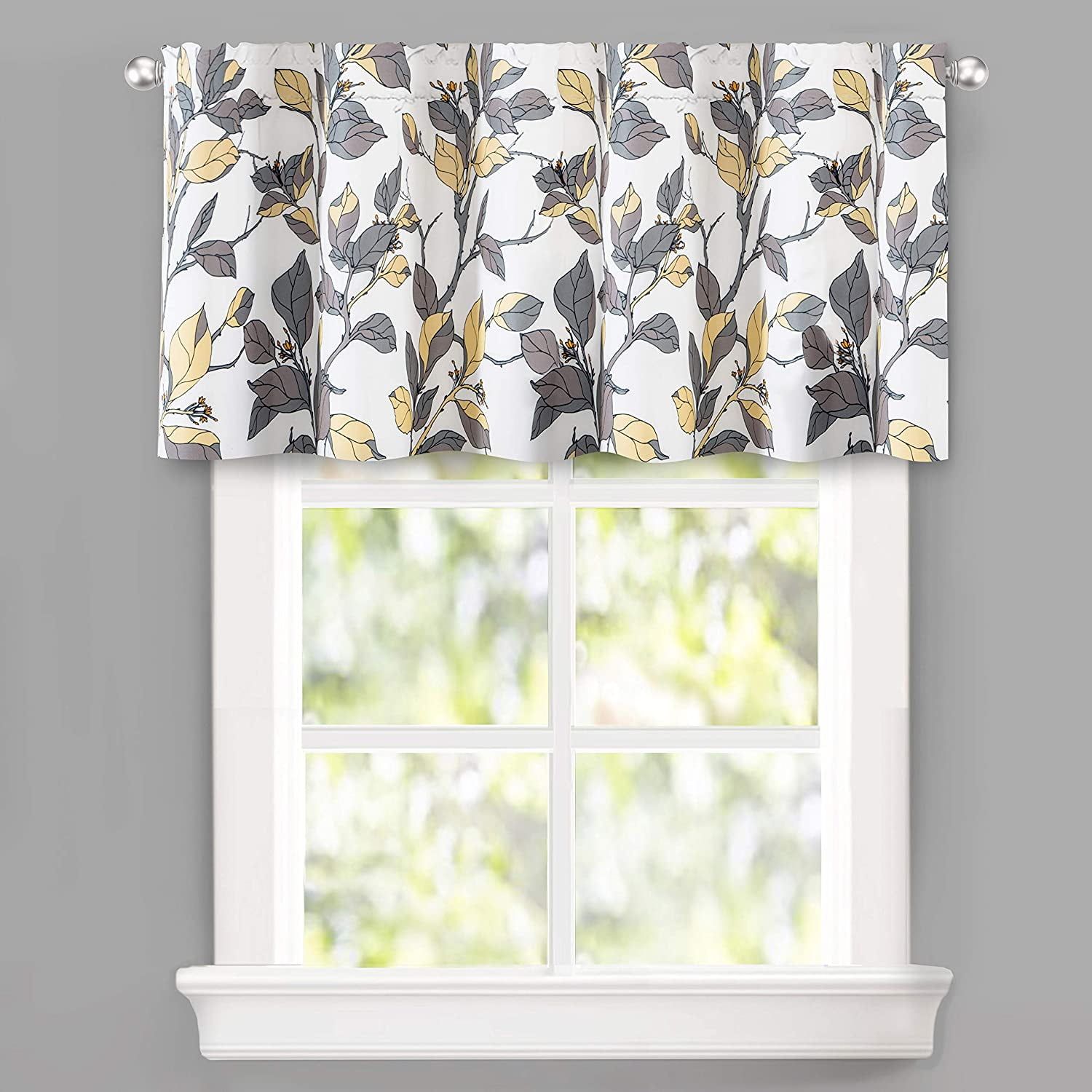 Ryan Yellow and Gray Floral Blackout Rod Pocket Valance 52"x24"