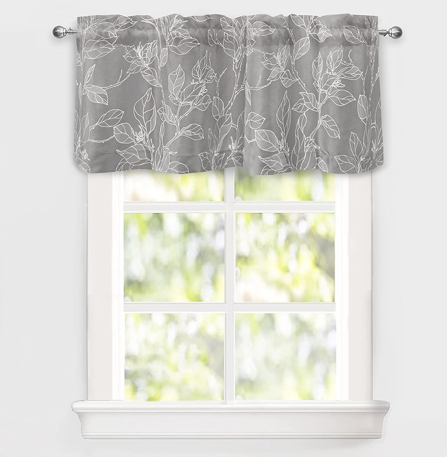 Gray Floral Thermal Insulated Rod Pocket Window Valance, 52" x 18"