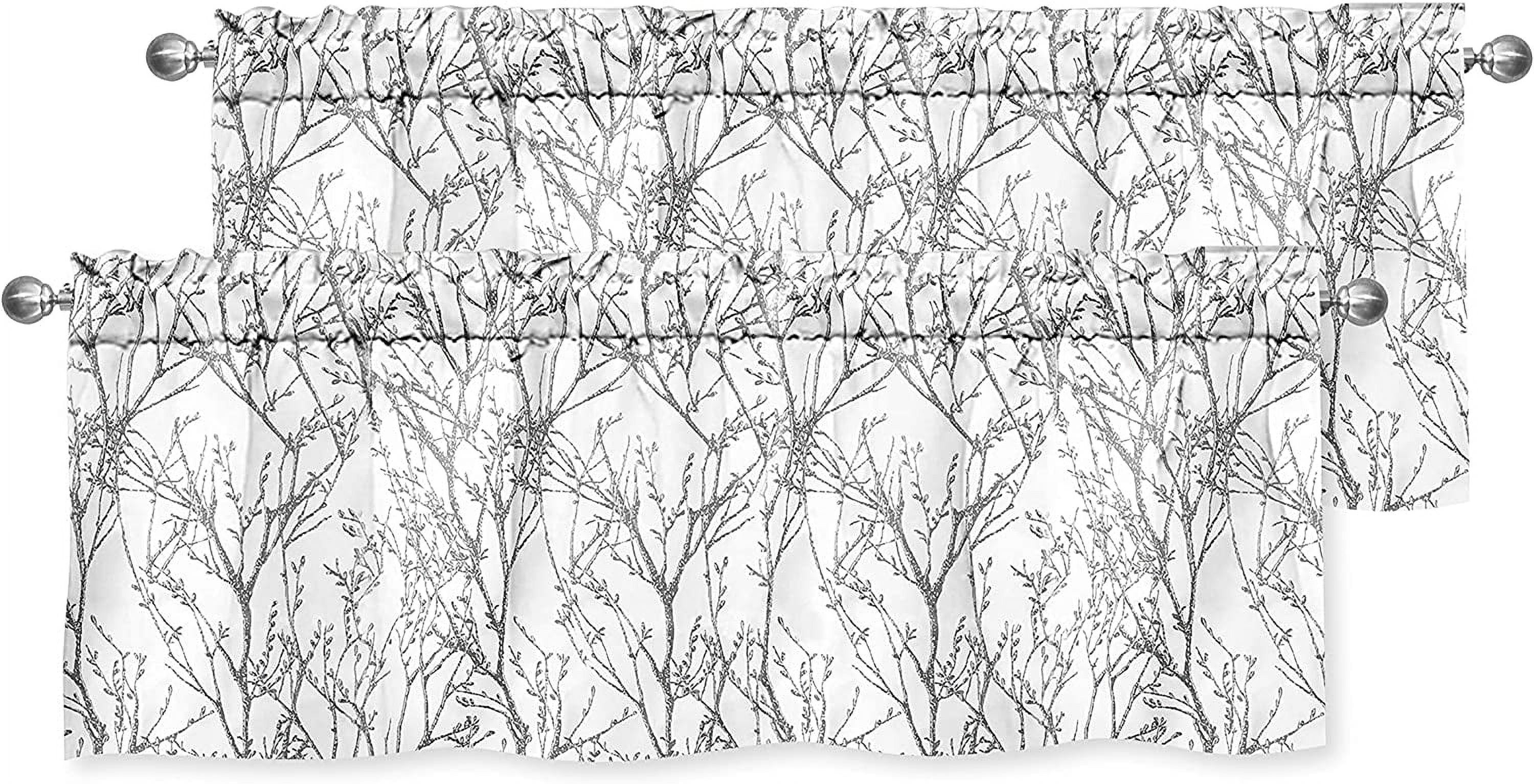 Silver Gray Tree Branch Blackout Rod Pocket Valance 52"x14" 2 Pack