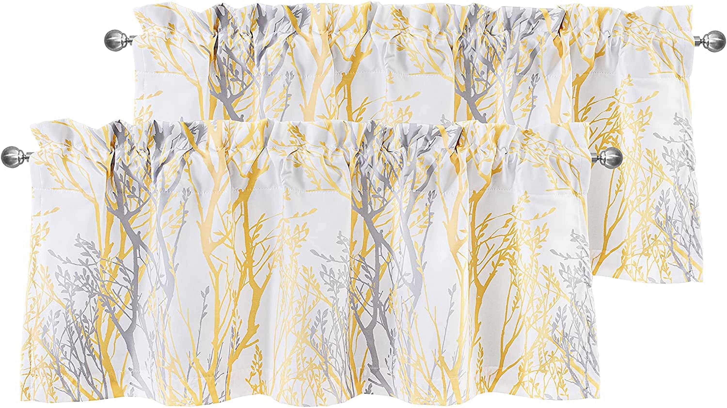 Yellow and Gray Tree Branch Blackout Rod Pocket Valance Set