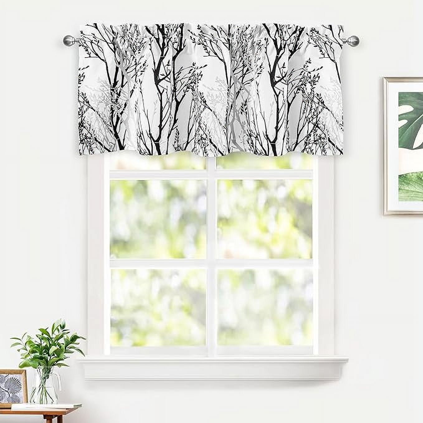 Black and White Polyester Tree Branch Window Valance