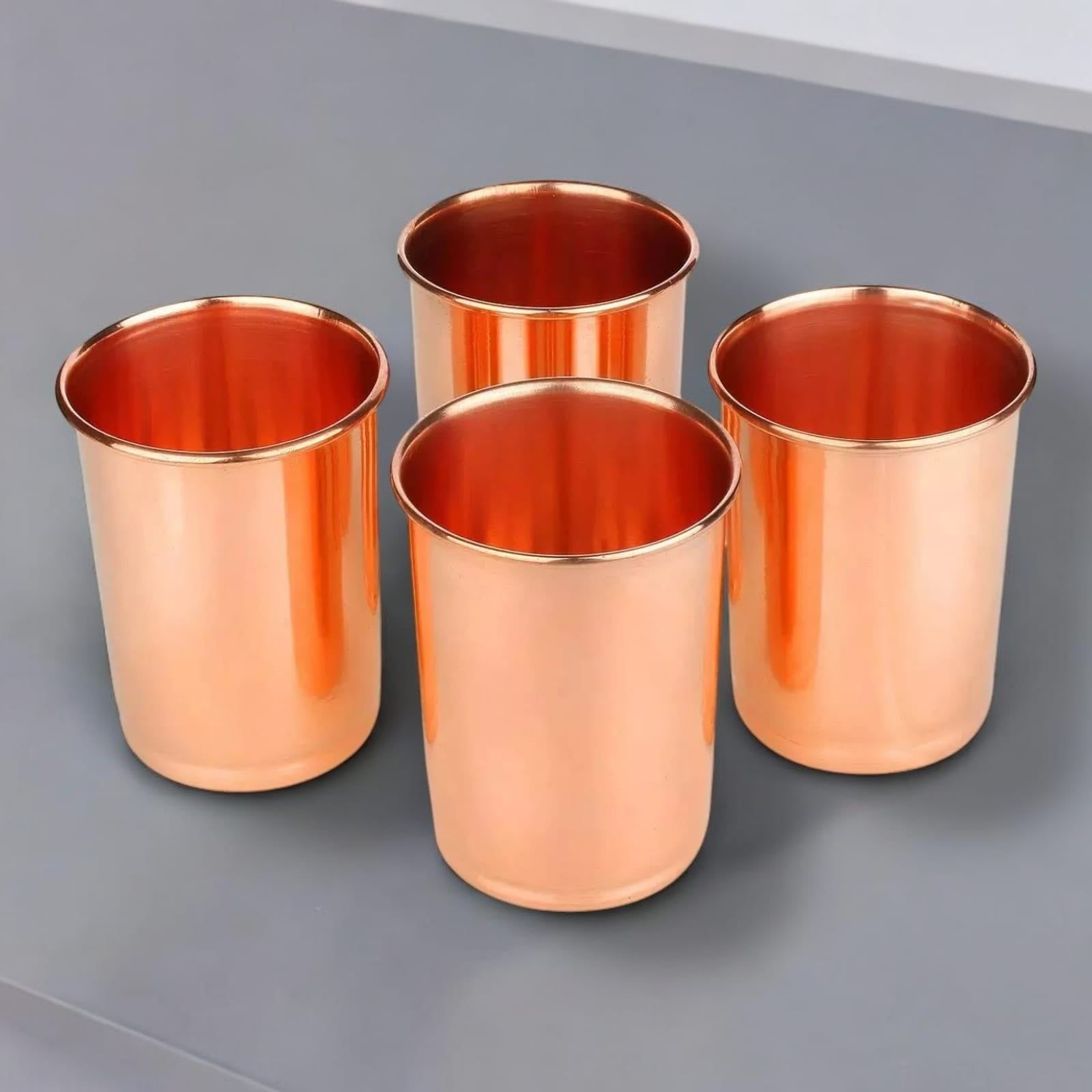 Ayurvedic Copper Water Glass Set with Matte Finish, 4 Count