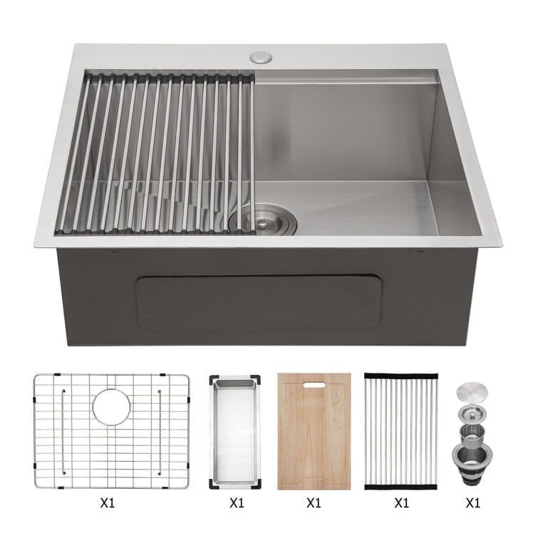 30'' Stainless Steel Single Bowl Kitchen Sink with Workstation