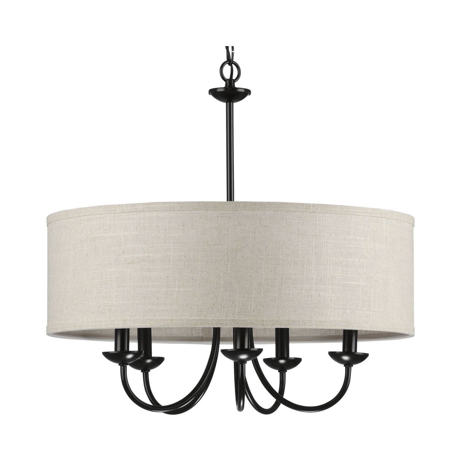 Matte Black Drum Shade 5-Light Linen Chandelier