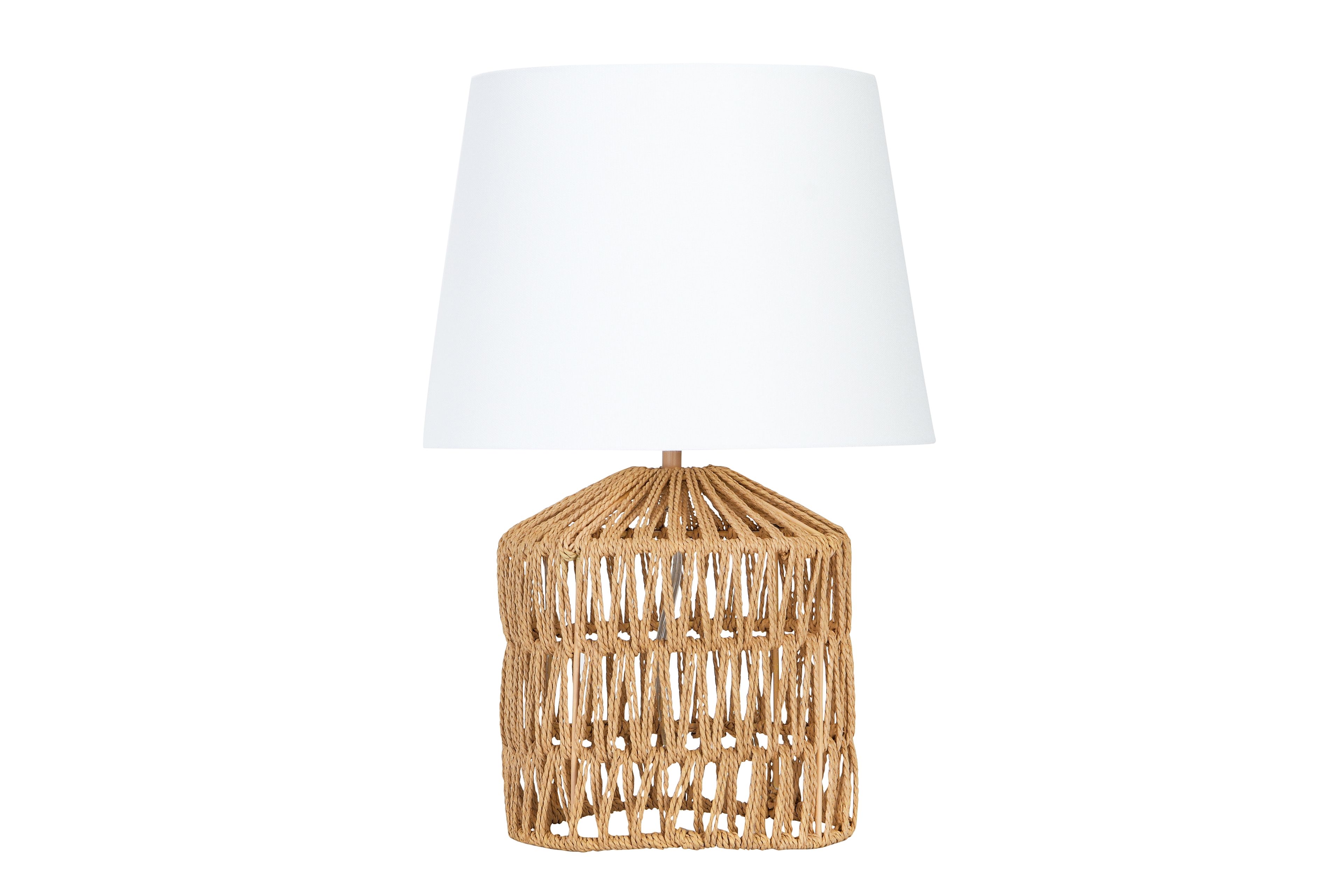 Natural Woven Rope Table Lamp with White Empire Shade