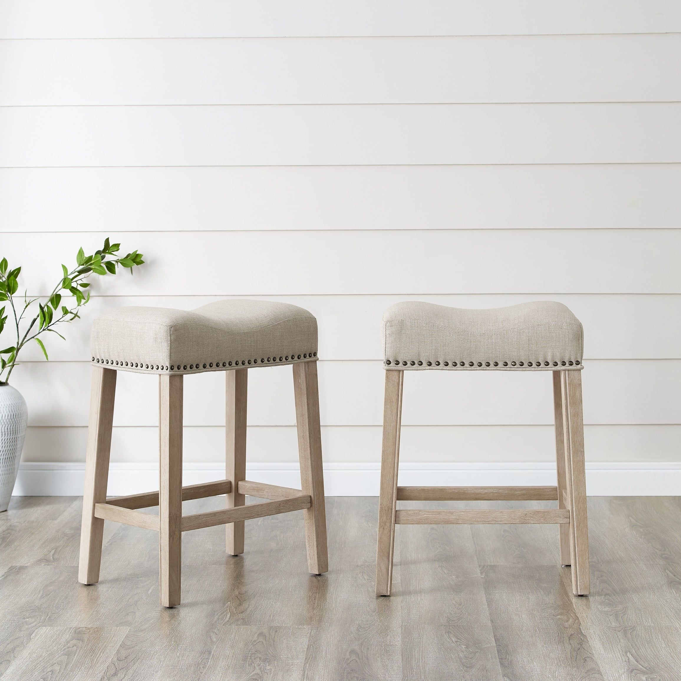 Elegant Black Wood Saddle Seat Counter Stools, Set of 2