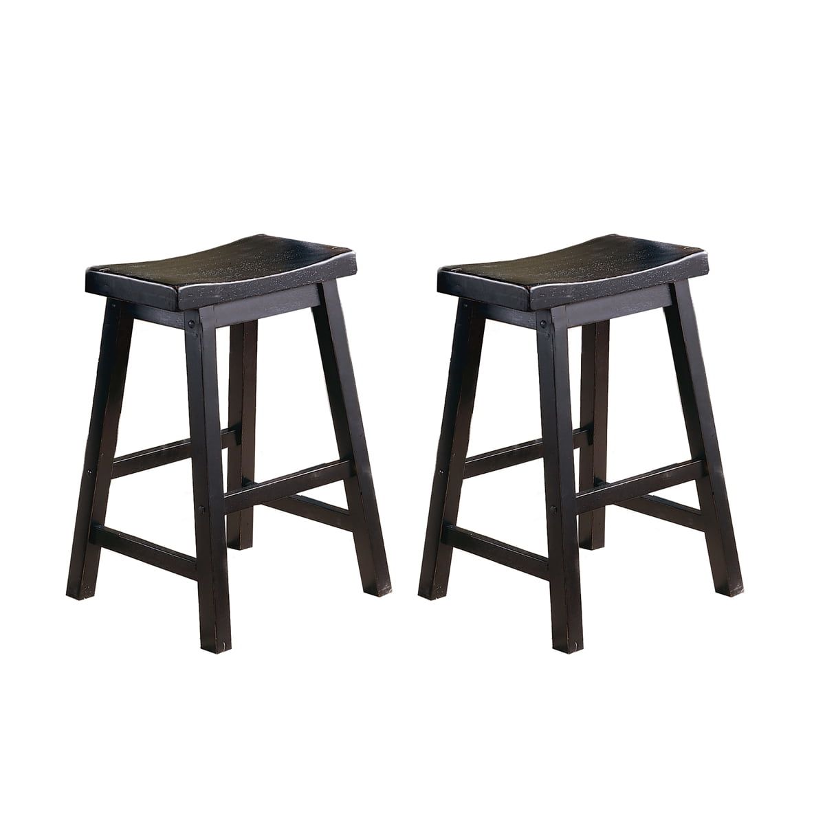 Black Solid Wood Backless Saddle Style Counter Stools, 24-Inch Height