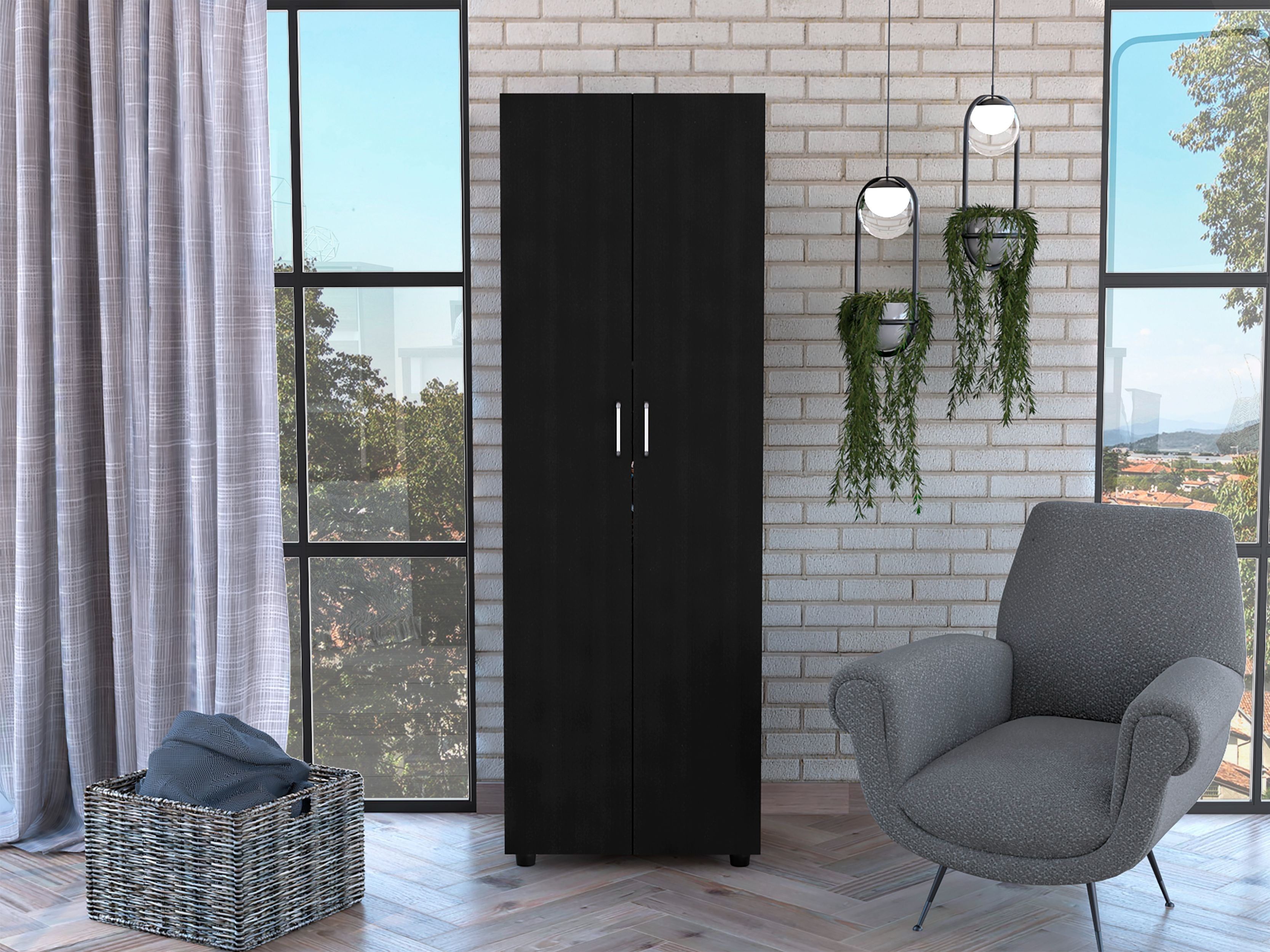 London Black Engineered Wood Double Door Armoire