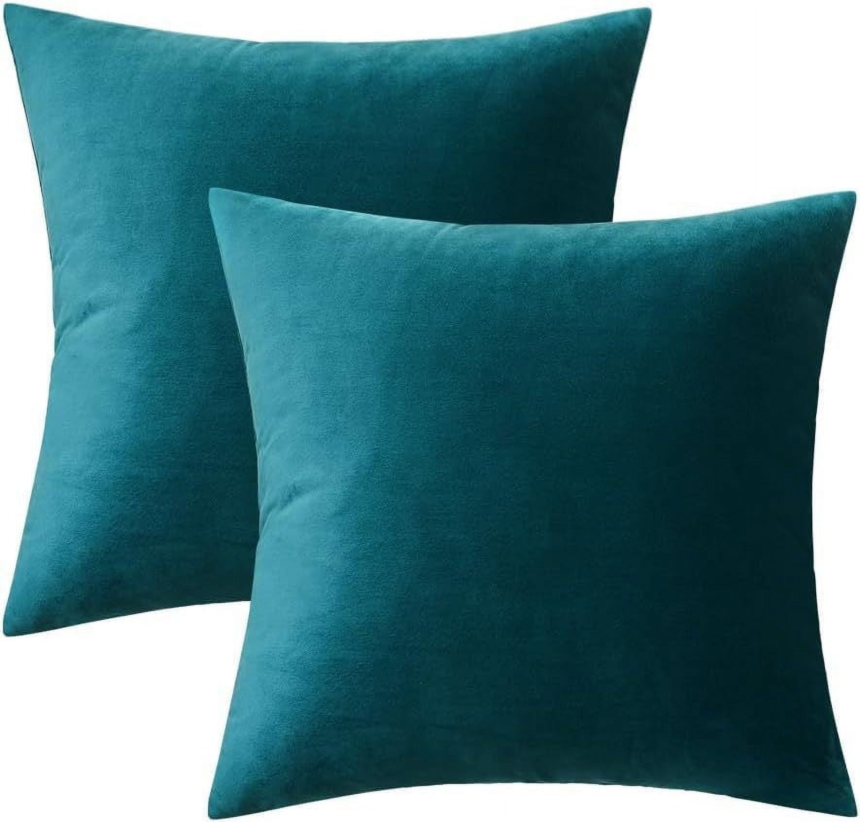 Cyan Blue Velvet 18'' Square Throw Pillow Covers, Set of 2