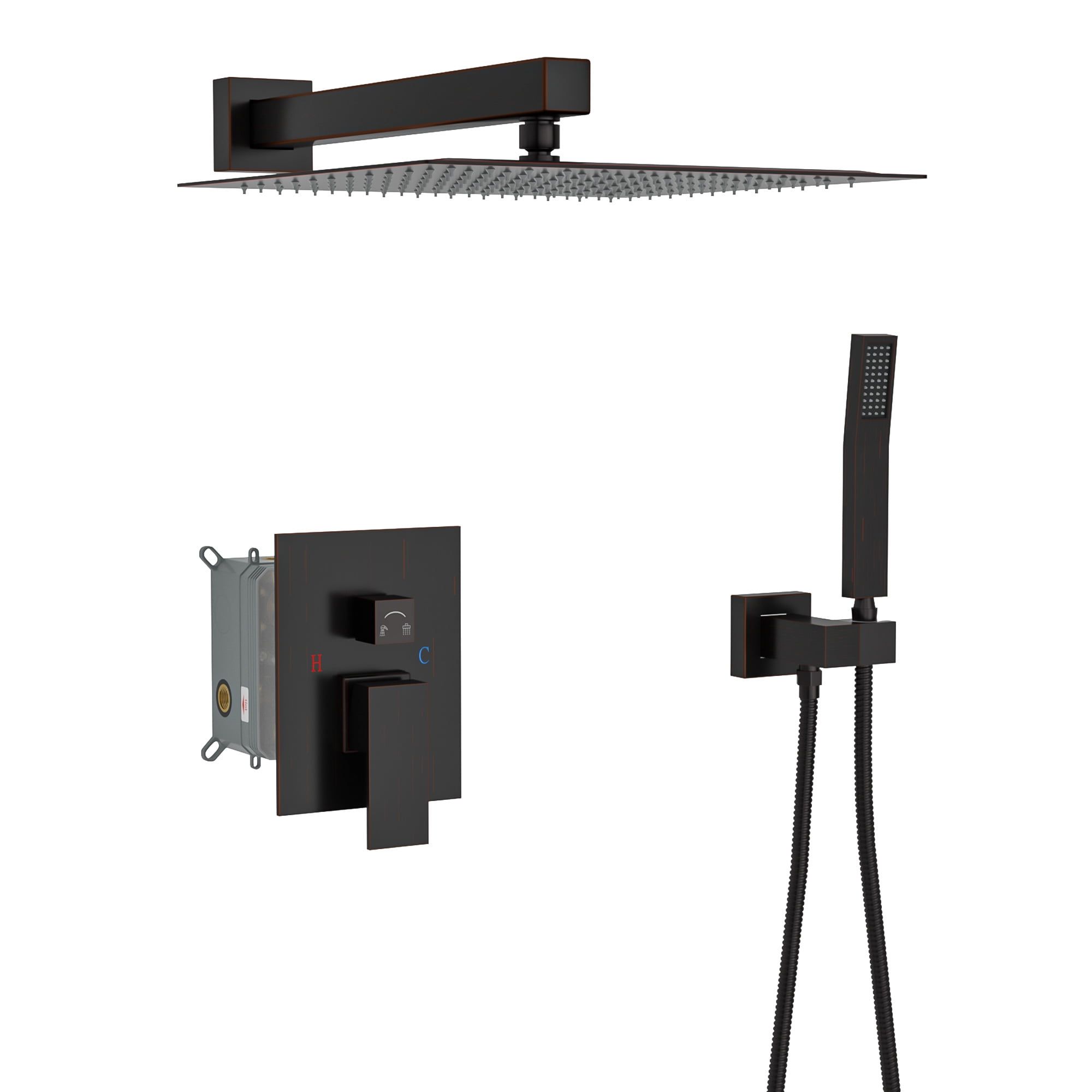 Large Oil-Rubbed Bronze Dual Rain Shower System with Handheld